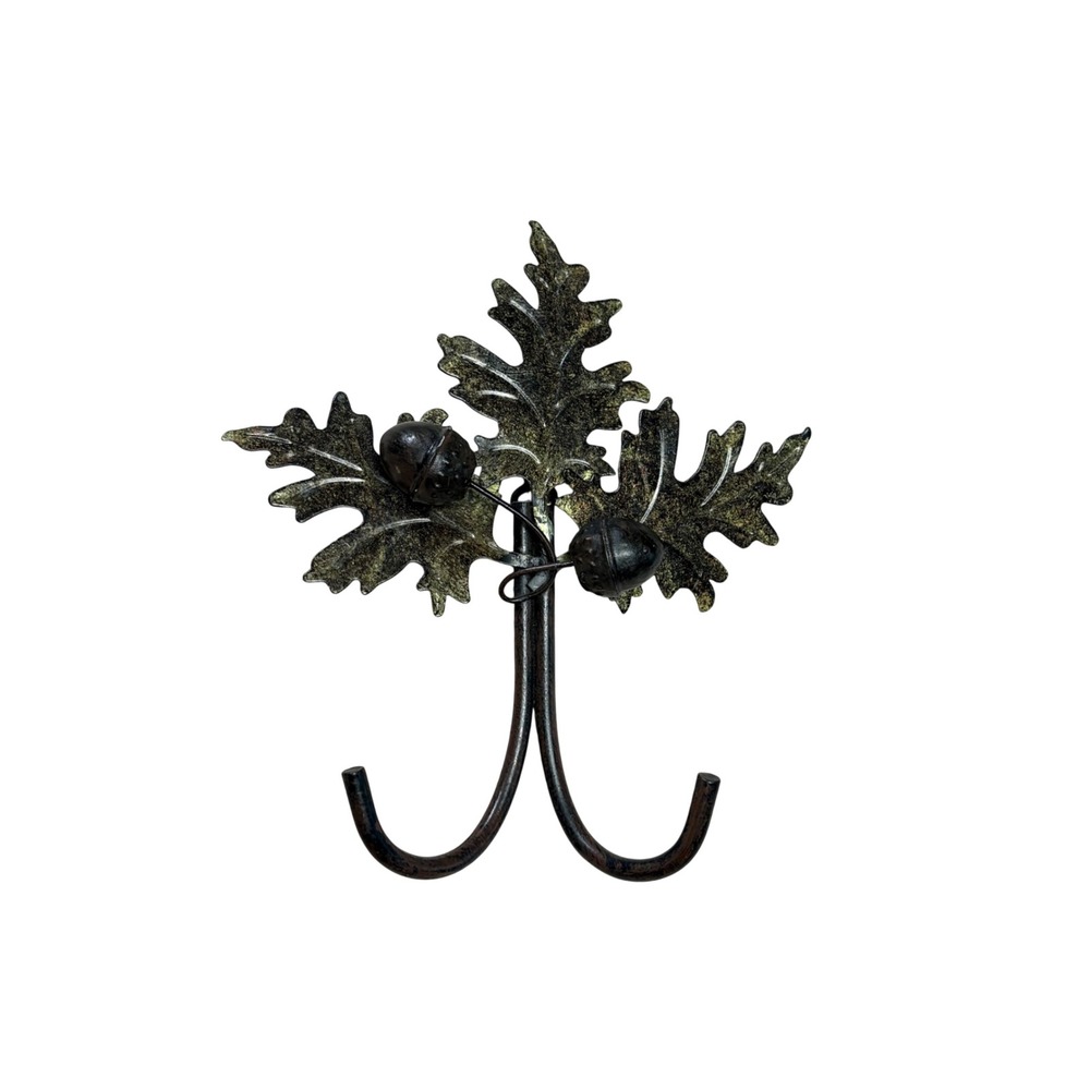 Rustic Bronze Oak Leaf Acorn Double Wall Hook Woodland Nature Goblin Core Decor